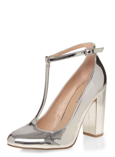 Silver 'Britney' T-Bar Court shoes